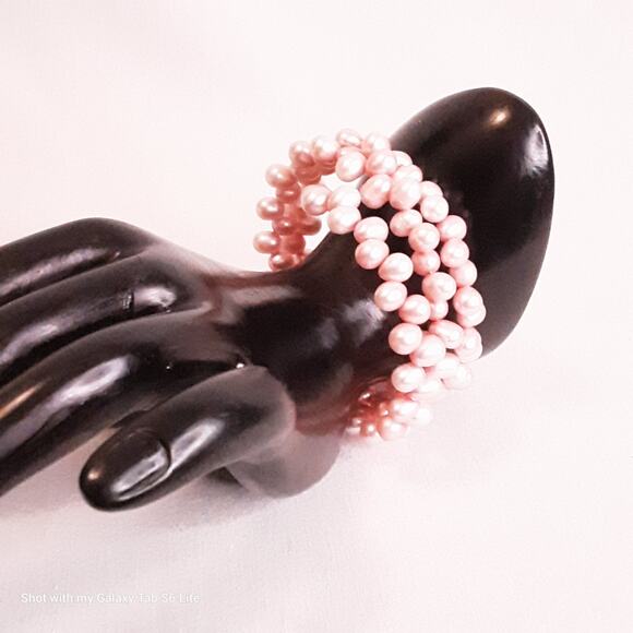 Cotton Candy Pink Pearlesque Beaded Wrap Bracelet - Picture 2 of 8